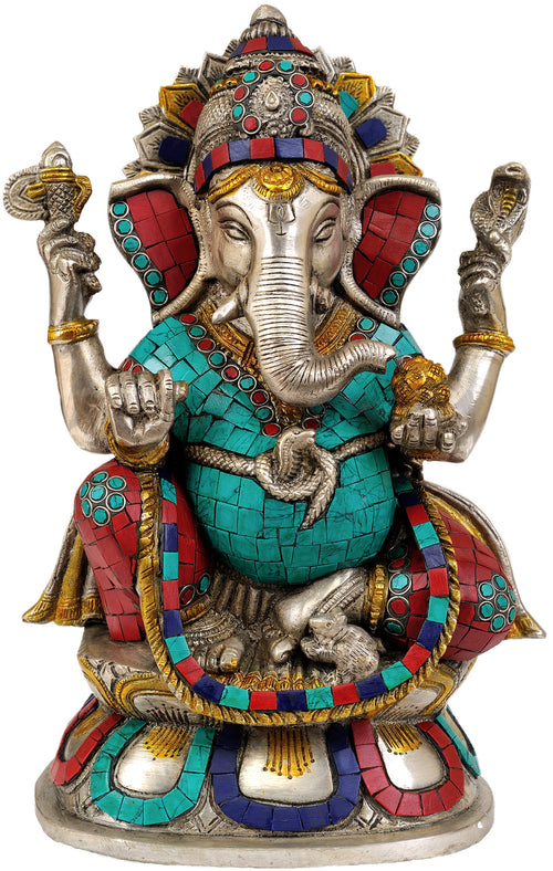 11" Handmade Ganesha Brass Sculpture for Home Pooja
