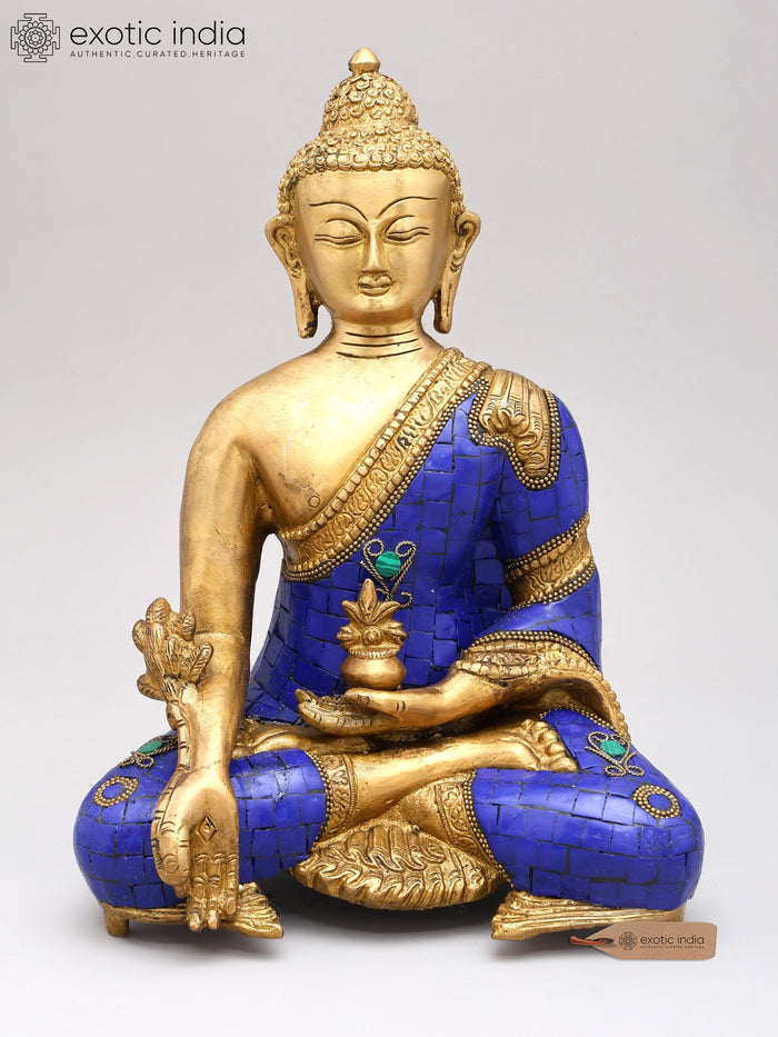 11" Lapis Buddha of Healing Brass Statue Handmade