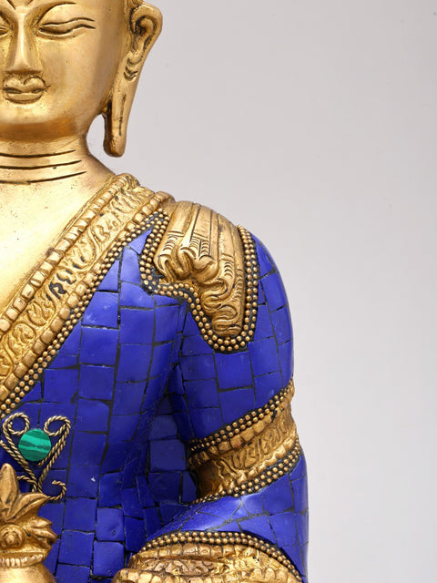 11" Tibetan Buddhist Deity Lapis Buddha of Healing In Brass