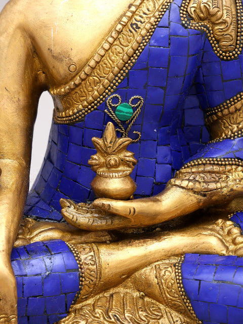 11" Tibetan Buddhist Deity Lapis Buddha of Healing In Brass