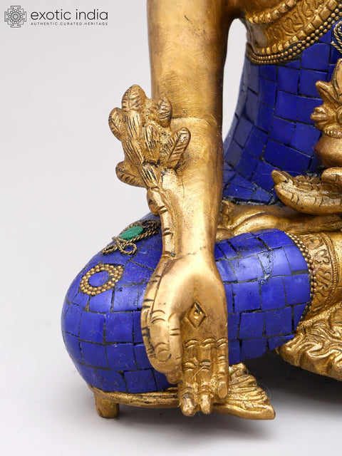 11" Tibetan Buddhist Deity Lapis Buddha of Healing In Brass