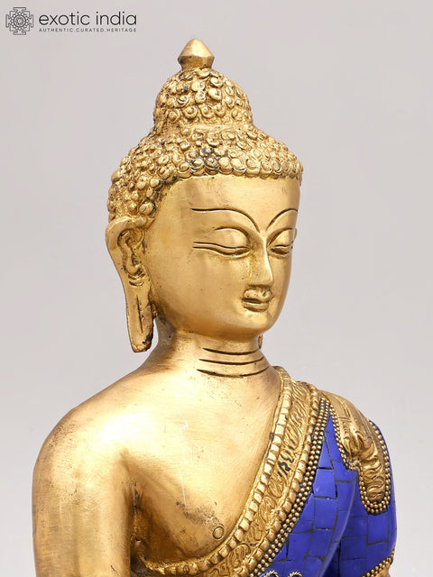11" Tibetan Buddhist Deity Lapis Buddha of Healing In Brass