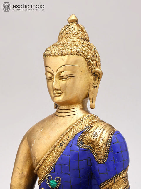 11" Tibetan Buddhist Deity Lapis Buddha of Healing In Brass