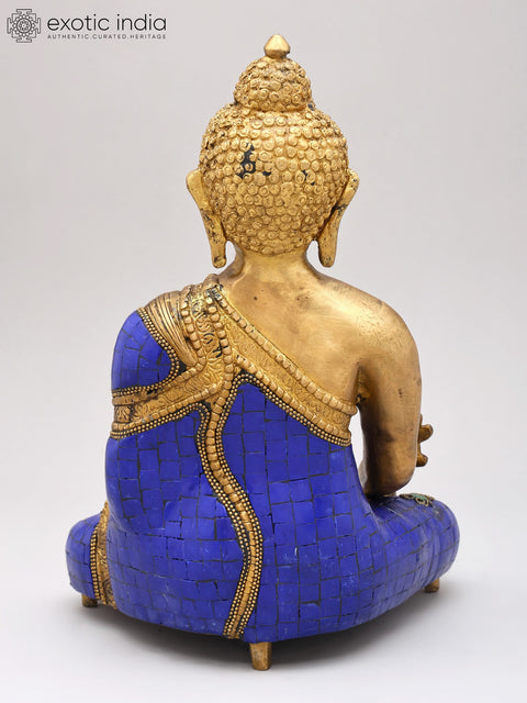 11" Tibetan Buddhist Deity Lapis Buddha of Healing In Brass