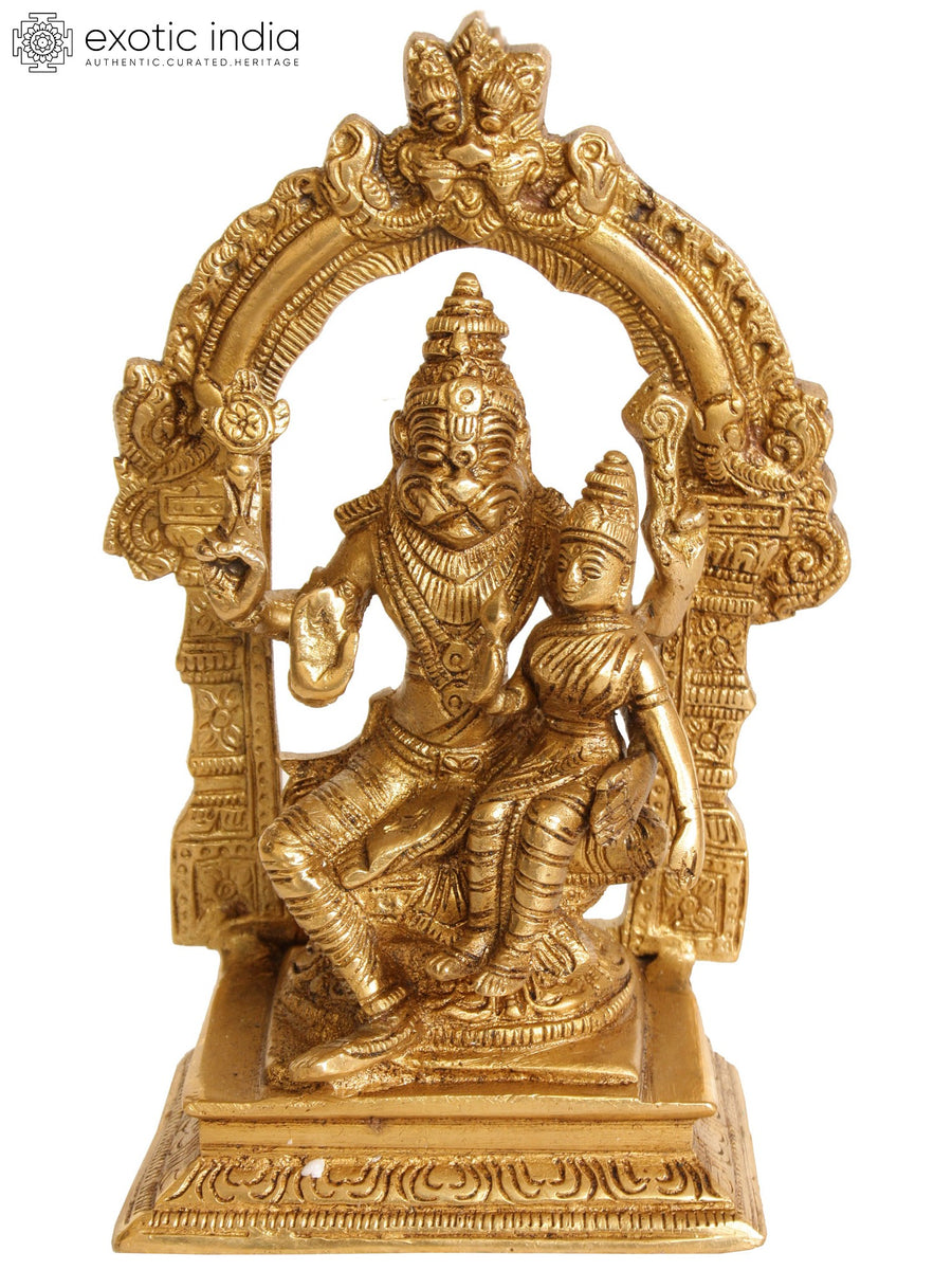 8" Narasimha with Lakshmi Handmade Brass Statue for Pooja