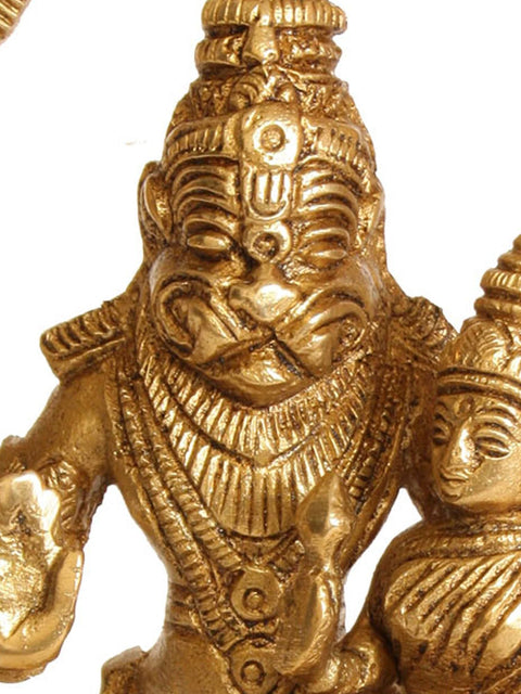 8" Bhagawan Narasimha with Lakshmi Brass Statue | Handmade | Made in India