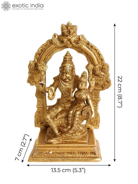 8" Bhagawan Narasimha with Lakshmi Brass Statue | Handmade | Made in India