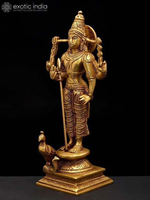 8" Karttikeya Brass Statue | Handmade | Made in India