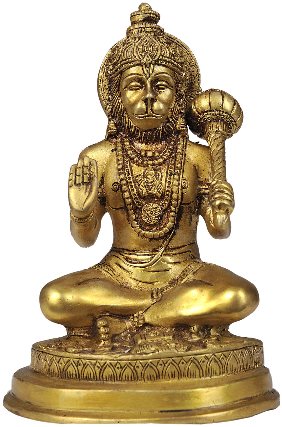 7" Lord Hanuman Brass Statue Handmade for Home Pooja