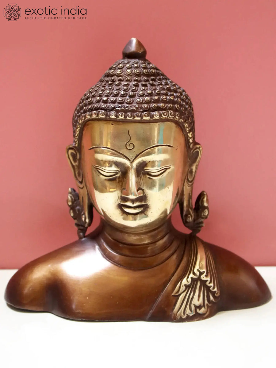6" Handmade Buddha Bust Brass Statue