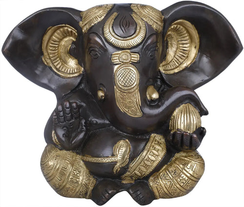 6" Baby Ganesha Brass Statue with Large Ears Handmade