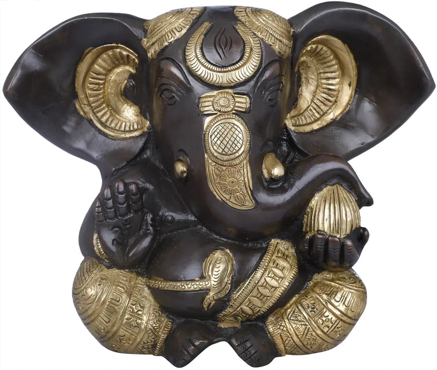6" Baby Ganesha Brass Statue with Large Ears Handmade
