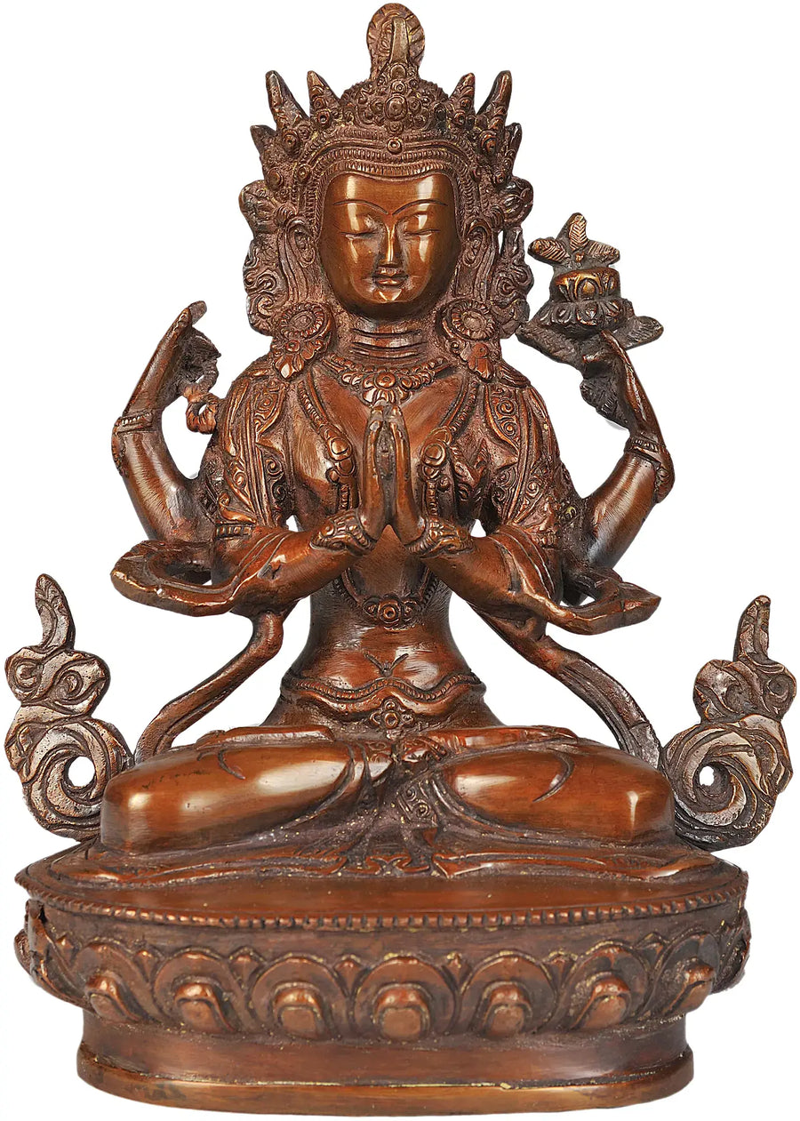 8" Handmade Chenrezig Buddhist Deity Brass Statue