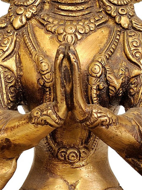 8" Buddhist Deity Chenrezig (Shadakshari Lokeshvara) Brass Statue | Handmade | Made in India