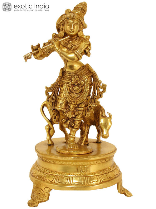 10" Bhagawan Krishna Handmade Brass Statue for Pooja
