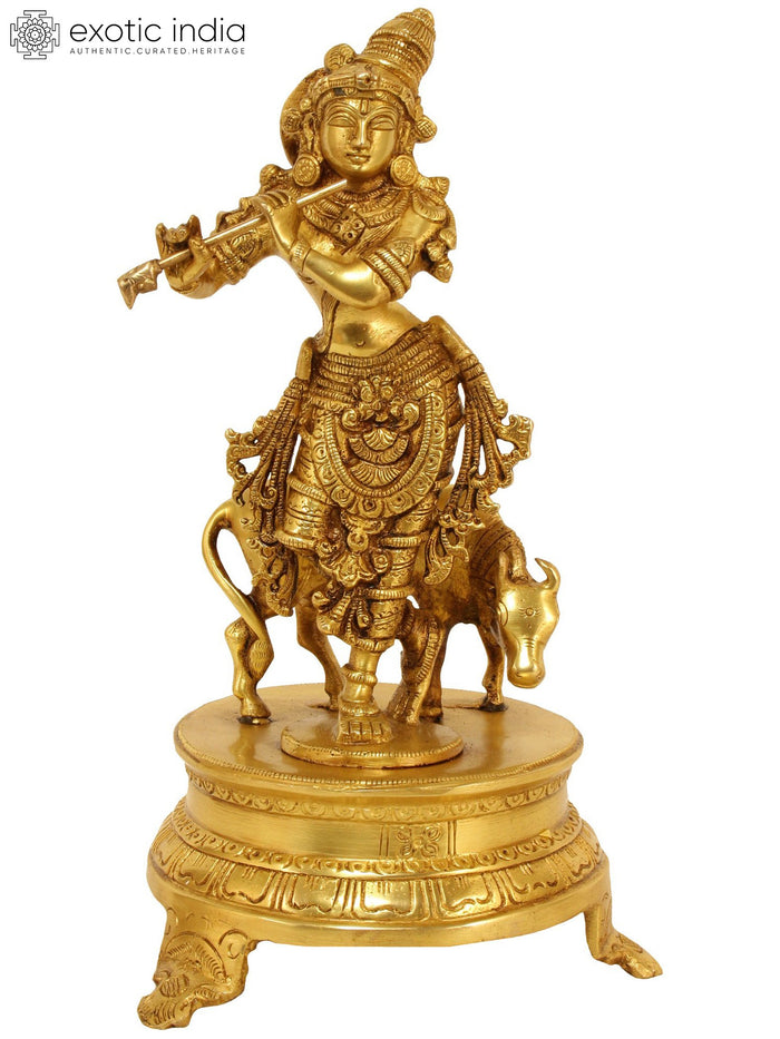 10" Bhagawan Krishna Handmade Brass Statue for Pooja