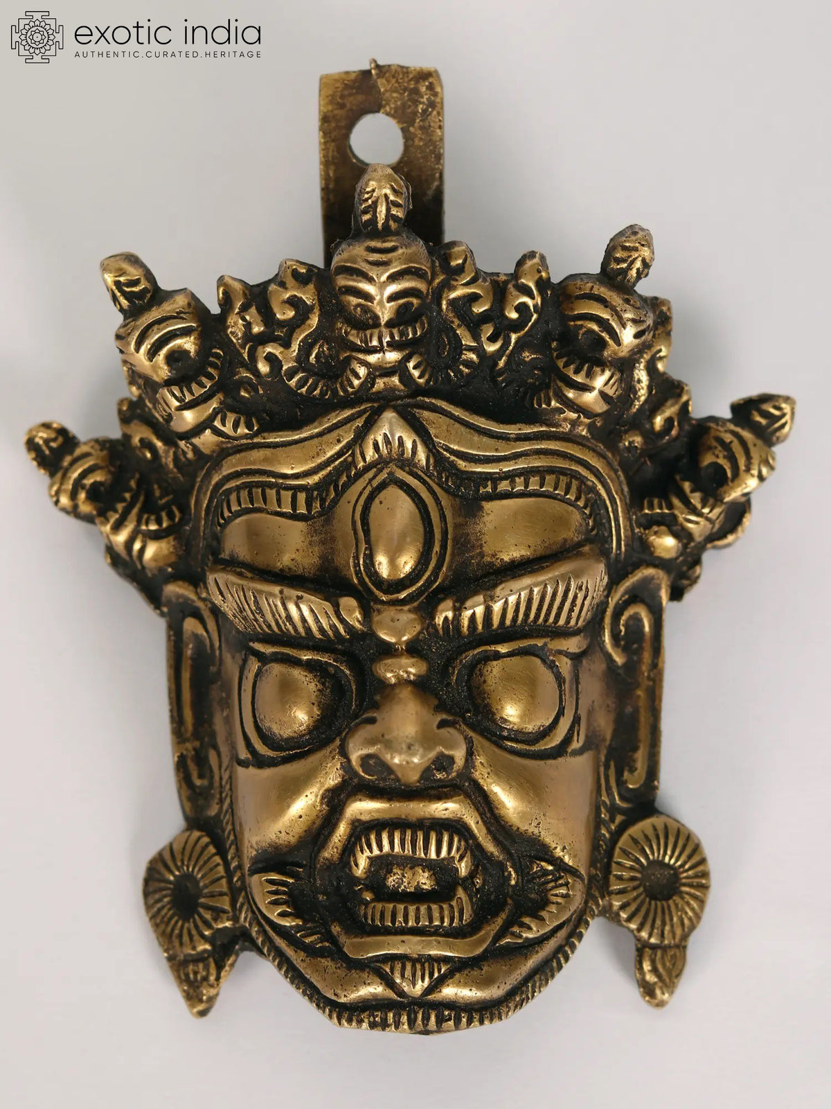 5" Brass Mahakala Tibetan Buddhist Mask Statue