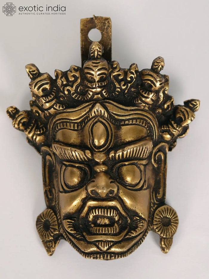 5" Brass Mahakala Tibetan Buddhist Mask Statue