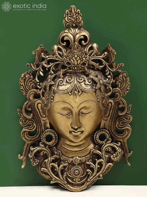 12" Tibetan Buddhist Wall Hanging Tara Mask in Brass