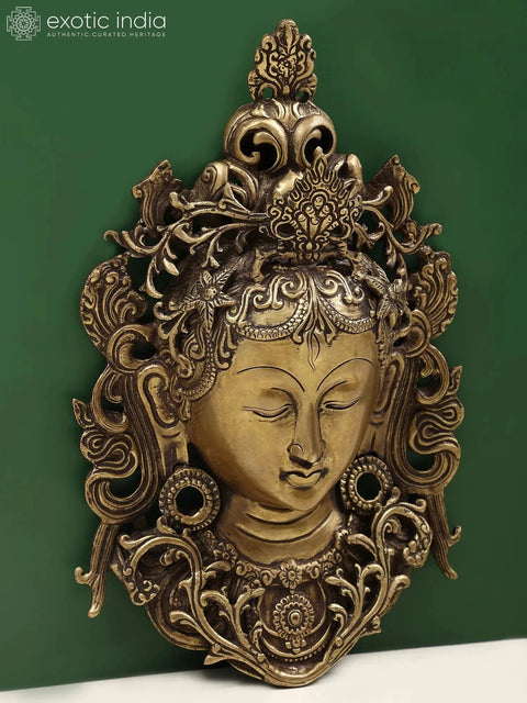 12" Tibetan Buddhist Wall Hanging Tara Mask in Brass