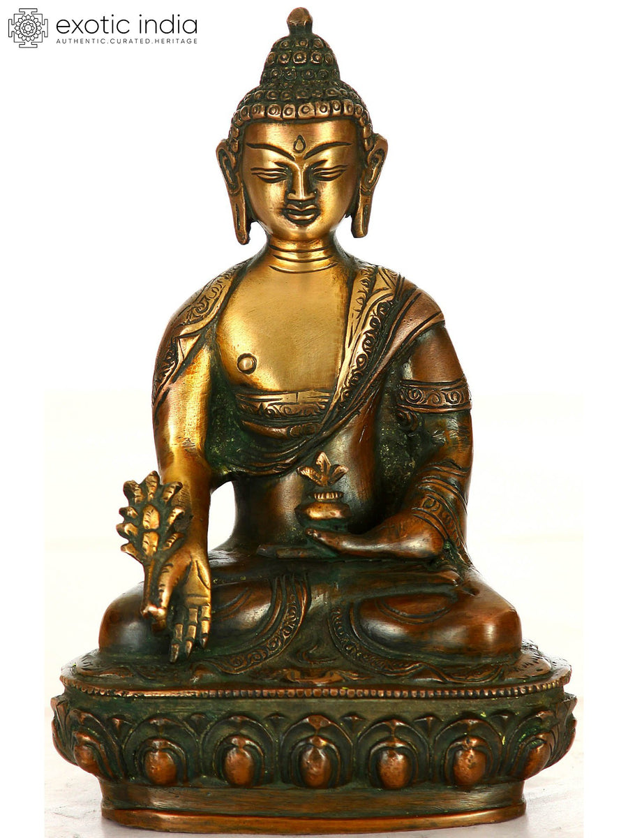 8" Medicine Buddha Brass Statue Handmade Tibetan Buddhist Idol