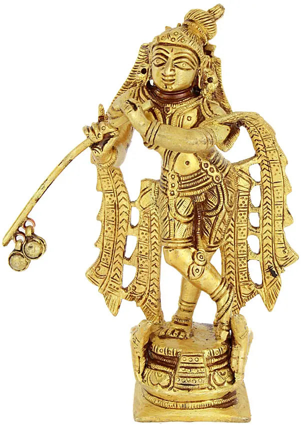5" Brass Krishna Idol for Pooja Handmade
