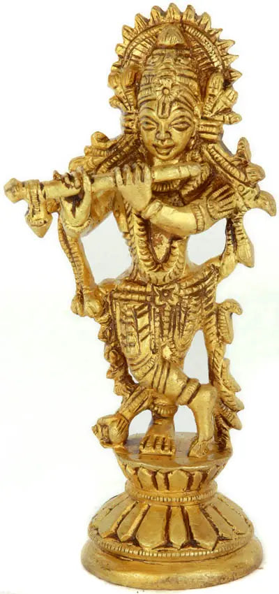 4" Muralidhar Krishna Handmade Brass Statue