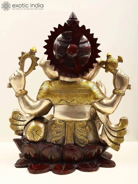 21" Large Size Lord Ganesha Seated in Easy Posture on Lotus In Brass | Handmade | Made In India