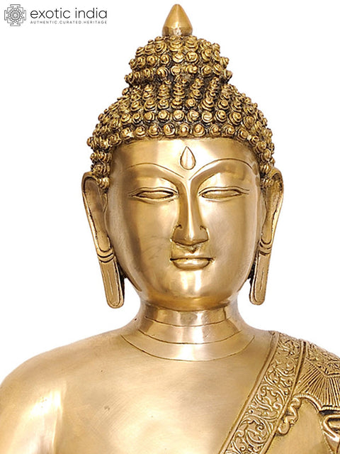 28" Large Size Lord Buddha with Pindapatra (Robes Decorated with Auspicious Symbols) In Brass | Handmade | Made In India