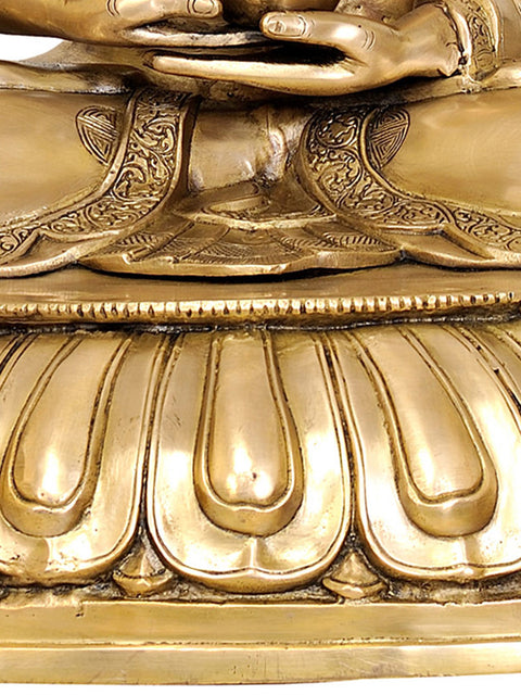 28" Large Size Lord Buddha with Pindapatra (Robes Decorated with Auspicious Symbols) In Brass | Handmade | Made In India