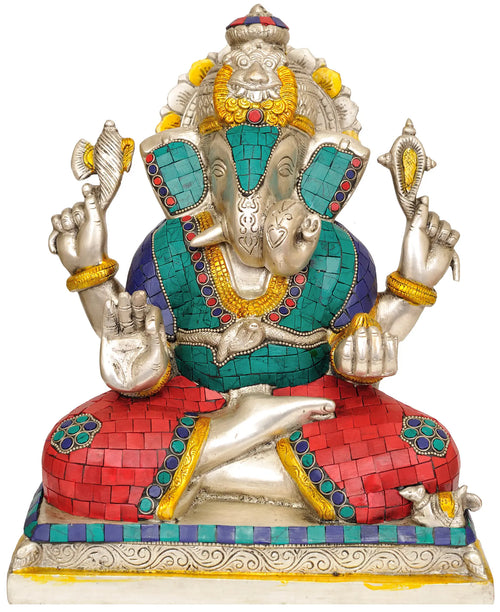 11" Handmade Ganesha Brass Idol for Pooja