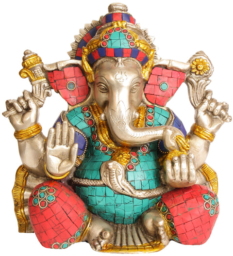 8" Lord Ganesha Seated in Easy Posture In Brass | Handmade | Made In India