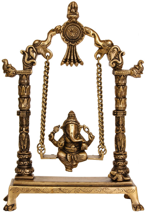 11" Swinging Ganesha Handmade Brass Sculpture