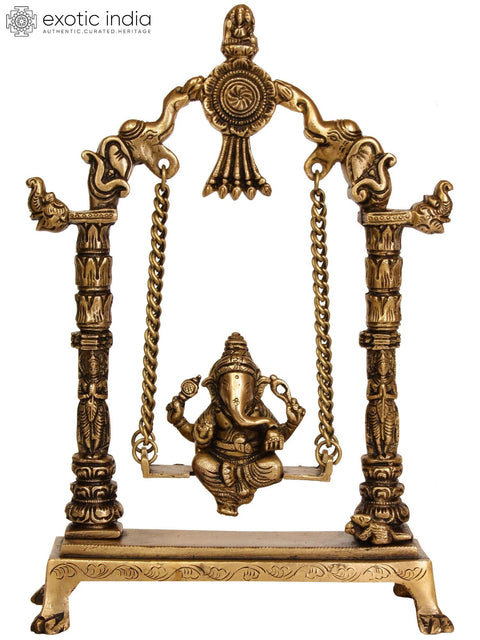 11" Swinging Ganesha Brass Sculpture | Handmade | Made in India