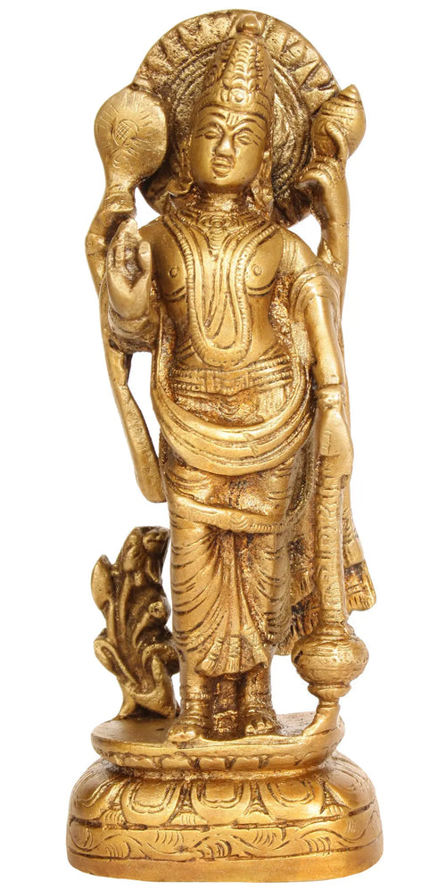 6" Handmade Brass Bhagawan Vishnu Statue for Home Pooja