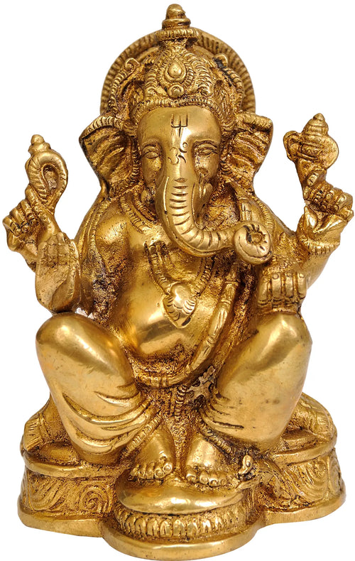 5" Handmade Brass Lord Ganesha Sculpture for Pooja