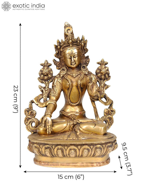 9" White Tara Brass Statue | Handmade Buddhist Deity Idol | Made in India