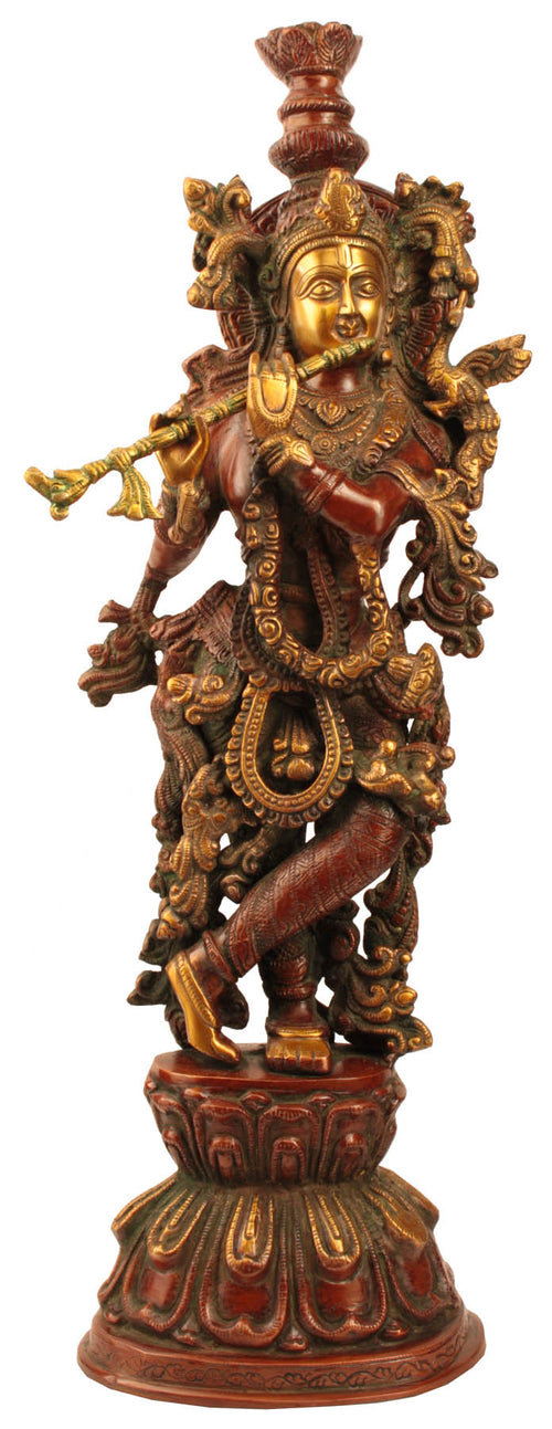 23" Fluting Krishna Handmade Brass Statue