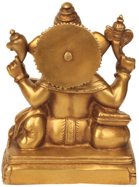 7" Lord Ganesha Scripting the Mahabharata In Brass | Handmade | Made In India