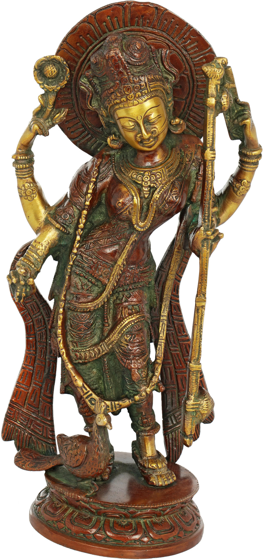 12" Handmade Goddess Saraswati Brass Statue for Pooja