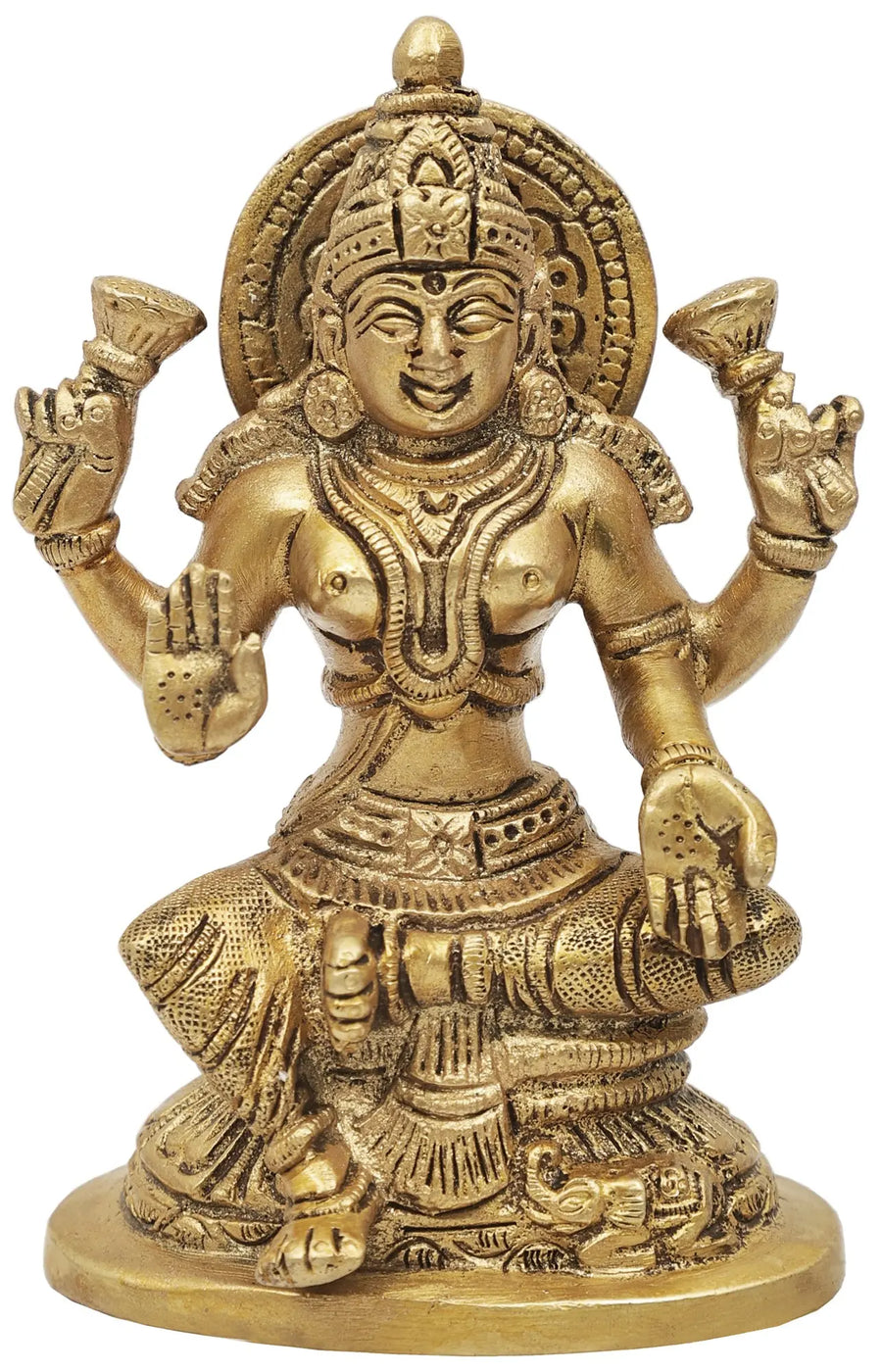 4" Goddess Lakshmi Handmade Brass Statue for Pooja