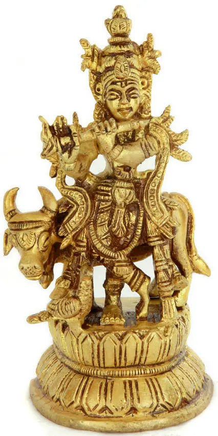 4" Handmade Krishna Brass Idol for Pooja