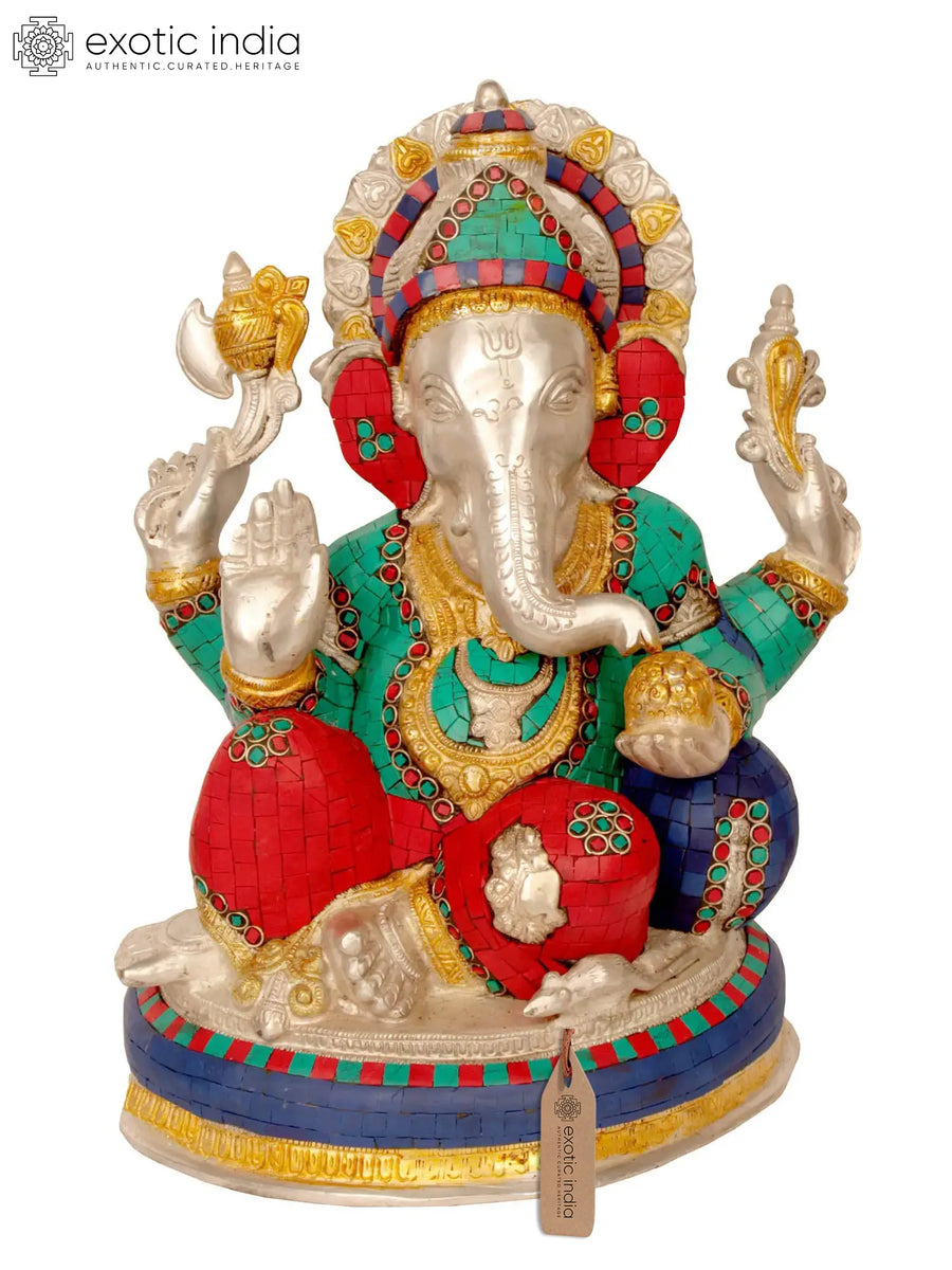 13" Lord Ganesha Brass Statue Handmade