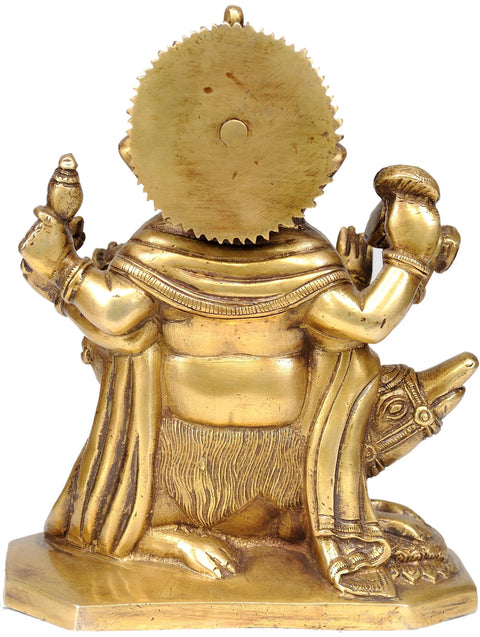 8" Six-Armed Ganesha Idol Seated on Rat with Leg on a Lion Head | Handmade Brass Statue | Made in India