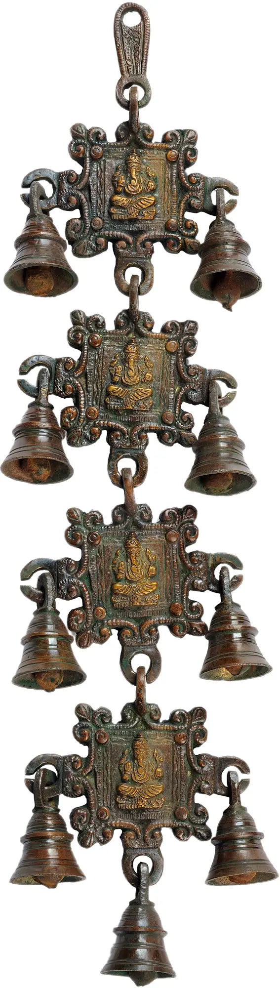 13" Brass Ganesha Hanging Bell Statue Handmade