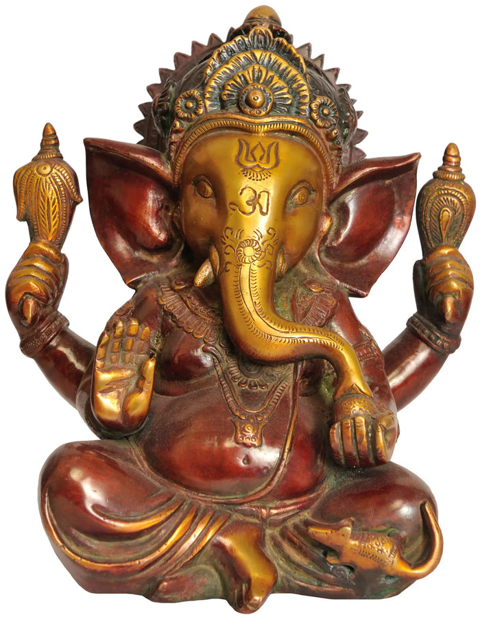 8" Handmade Ganesha Brass Statue for Pooja