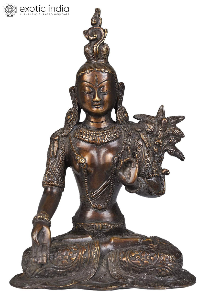 11" White Tara Brass Statue Handmade Tibetan Buddhist Goddess