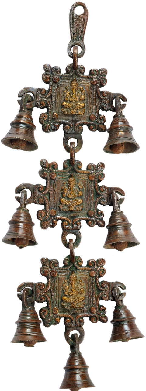 13" Lord Ganesha Hanging Bells In Brass | Handmade | Made In India