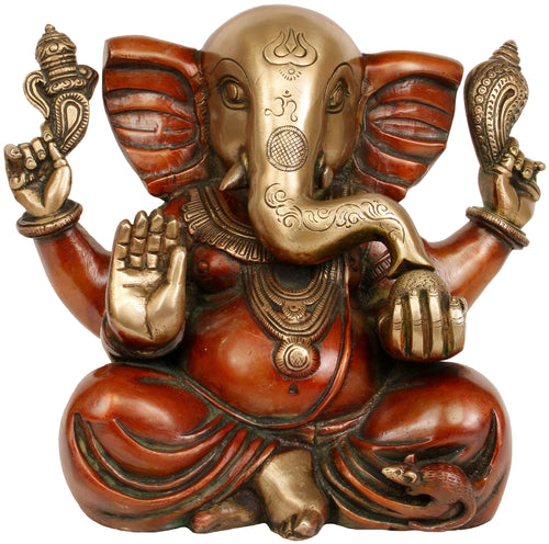 11" Brass Lord Ganesha Statue with Large Ears Handmade