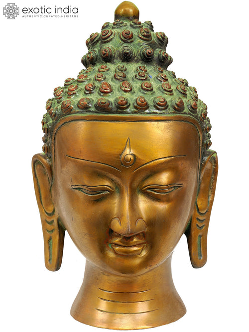 9" Lord Buddha Head Brass Statue Handmade